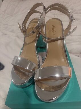 Anker Metallic Silver Open-Toe Ankle-Strap Heels